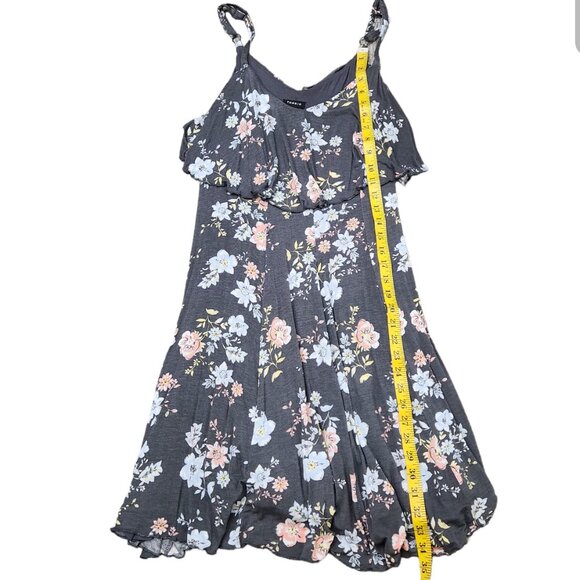 Torri Breezy Grey Floral Flowy Stretch Lined ruffle Mini Dress Plus Size 00 - Picture 5 of 7